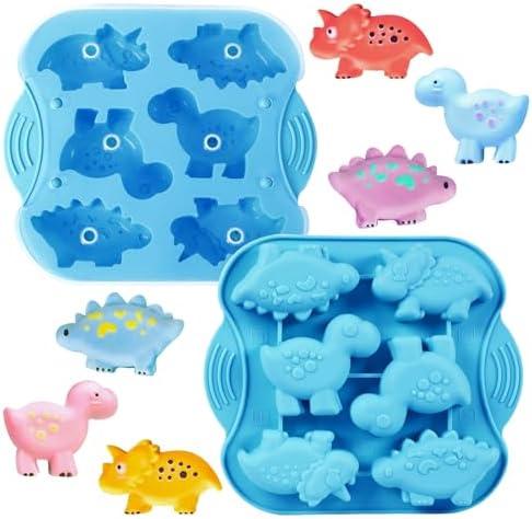 2-Pack Silicone Dinosaur Molds with Lids, Multi-Purpose Jello Molds for Kids, Dinosaur Silicone Mold for Chocolate, Baking & Crafting Tool for Cake, Candy, Jello, Ice Cubes - Blue