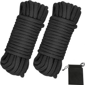 Soft Cotton Rope, 32 feet / 10m Rope, 8mm Thick, Soft Rope, Long Rope, Soft Tying Rope (Black+Black)