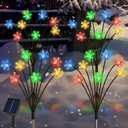Set of 4 Snowflake Solar Christmas Decorations, 8 Modes Swaying Garden Lights, Outdoor Pathway Solar Christmas Stake Lights, Upgraded Base on Firefly Light for Lawn Decor (Multicolor)