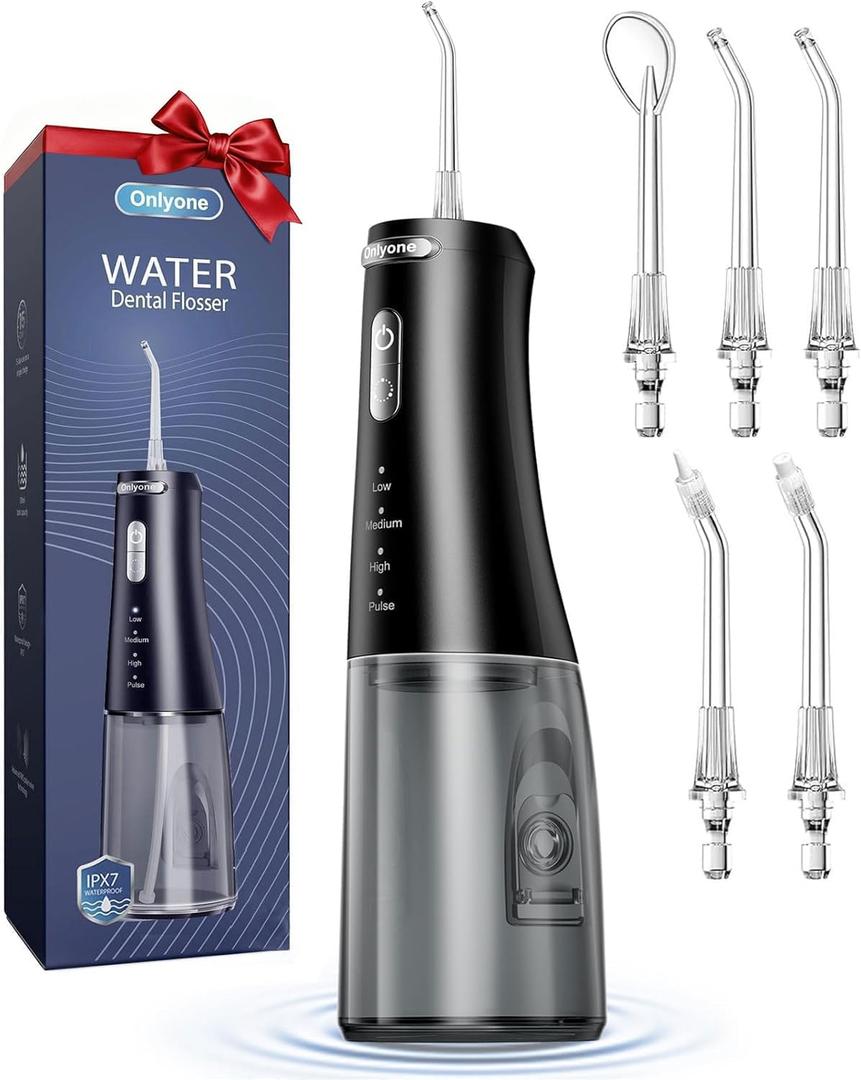Onlyone Water Flosser with Adjustable Water Pressure for Daily Oral Care
Rechargeable Portable Oral Irrigator for Orthodontic & Sensitive Gums, Cordless for Home and Travel Use,300ML Larger Tank