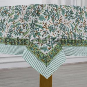  Kari Green 100% Cotton Rectangle Boho Fall Tablecloth, Handblock Floral Table Cloth Linen for Kitchen Dining I Parties Wedding Outdoors Christmas Thanksgiving, 72 X 120 Inches I 10 Seater 