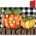 Welcome Fall Pumpkin Mailbox Cover Magnetic Standard Size 20.5" x 18", Autumn Buffalo Plaid Check Decorative Post Letter Box Decor, Thanksgiving Farmhouse Garden Yard Outdoor Decoration