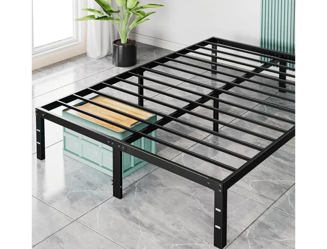 Sweetcrispy Queen Bed Frame - Heavy Duty Metal Platform Bed Frames Queen Size with Storage Space Under Frame, No Box Spring Needed, 14 Inches, Sturdy Steel Slat Support, Black