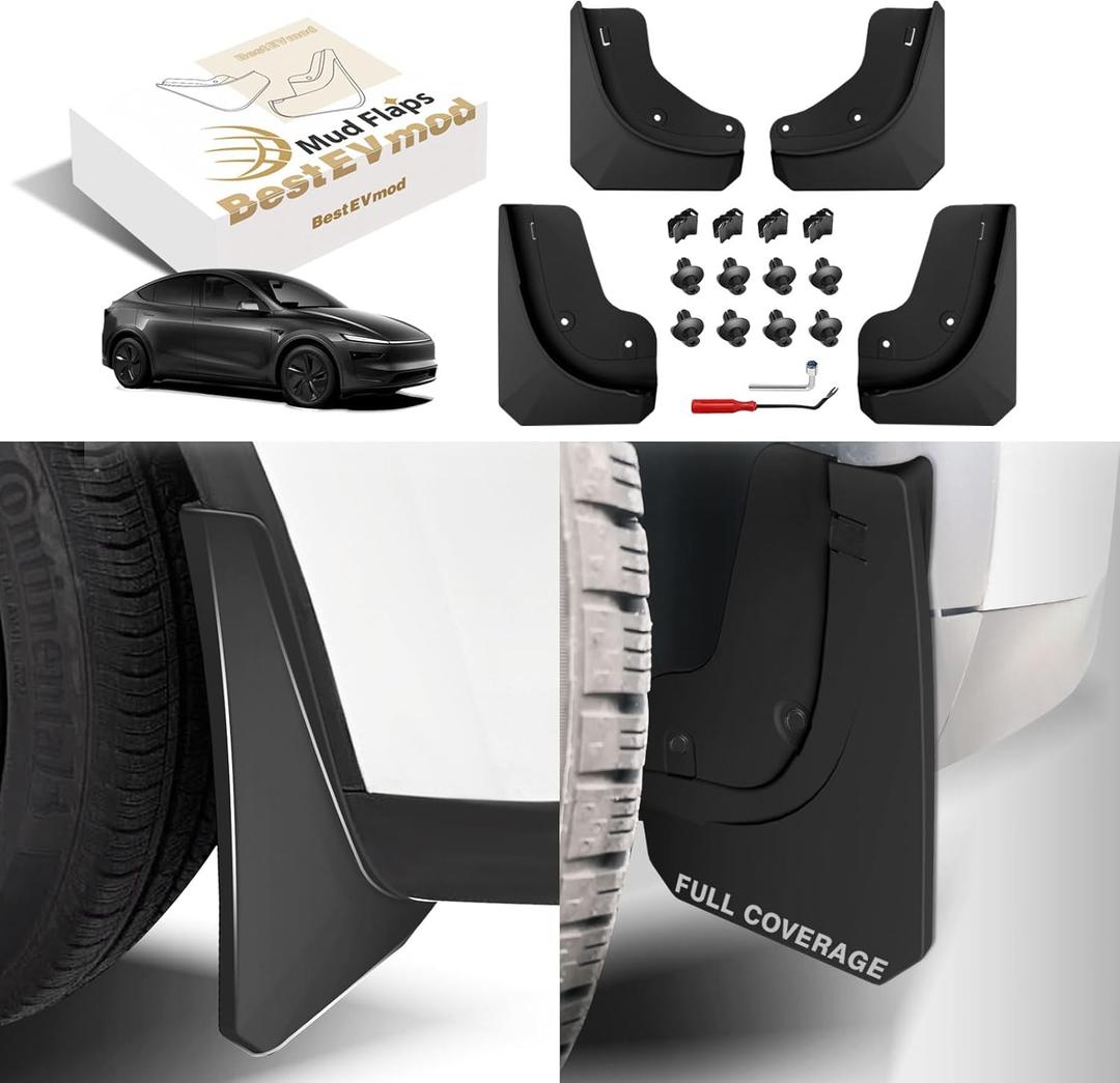 BestEvMod Upgrade Mud Flaps Splash Guards Compatible with 2026 New Tesla Model Y Juniper Refresh Accessories Fender Dirt Winter Sediment Full Coverage Protection No Need to Drill Holes Set of 4
