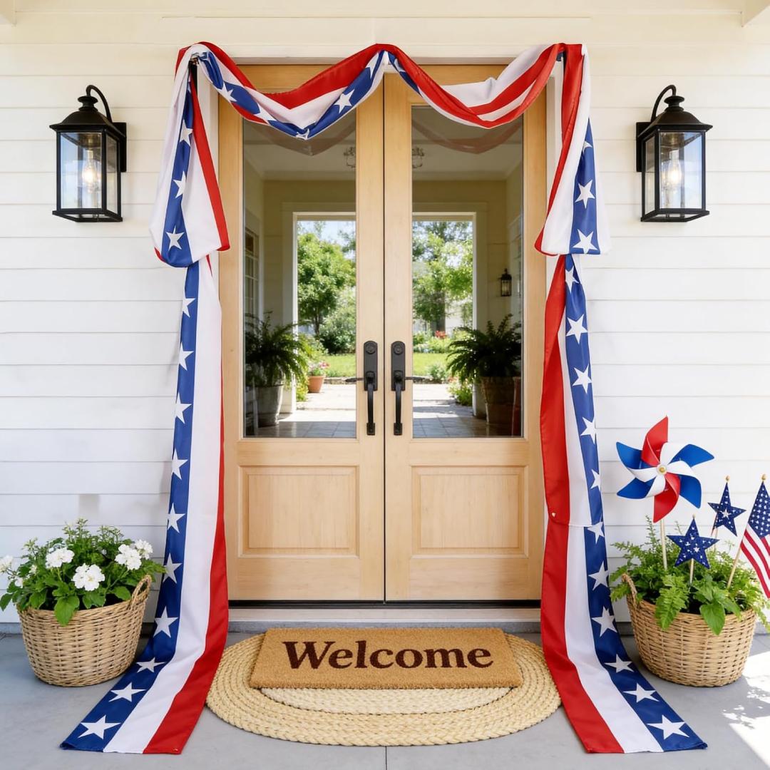 4th of July Decorations - 2 Pack 2x20 FT Patriotic Decorations Bunting Flags with Ribbon Ties - Fourth of July Deals Red White and Blue Independence Day 250th Anniversary Banner Indoor Outdoor Decor