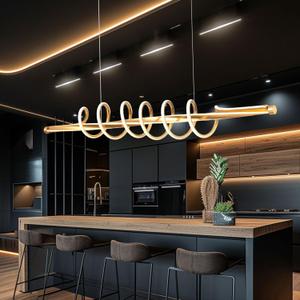 Modern Led Pendant Light, Black Led Chandelier for Dining Room,Modern Chandelier Dining Room Lighting Fixture Dimmable with Remote,Minimalist Kitchen Island Lighting Height Adjustable, L47.24in