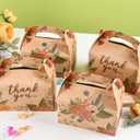 DjinnGlory 36 Pack Brown Kraft Party Favor Treat Boxes for Wedding, Bridal Shower, Annivesary, Christmas and all Occasion, Floral Thank You Gable Boxes for Small Business 6.18x3.58x3.39 Inches