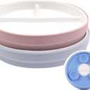 Elk and Friends Kids 6.7 Porcelain White Divided Plates with Silicone Suction Sleeves | Suitable for Babies/Toddlers | Microwave & Dishwasher Safe | Stay Put Dinnerware | Snack Dishes | 2 Pack (Blush/Lilac)