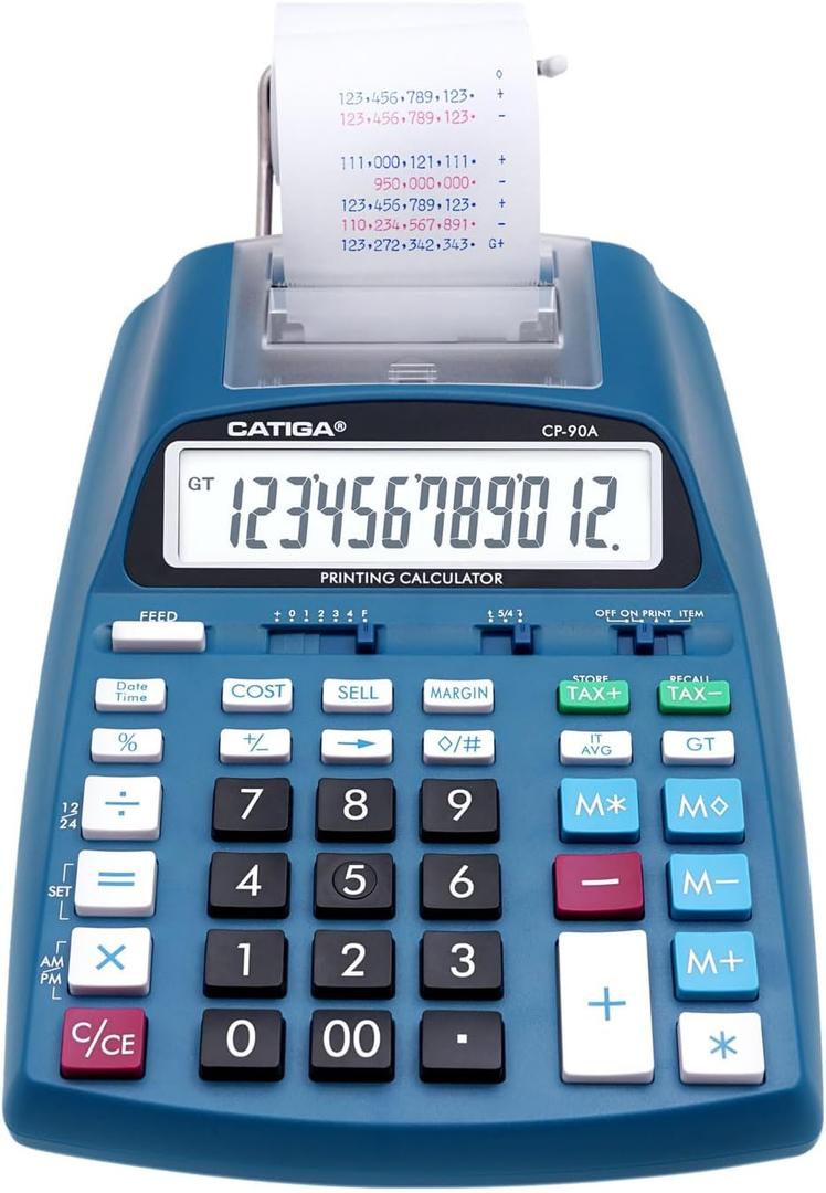 CATIGA New & Upgraded 2025 Printing Calculator Adding Machine 10 Key, Desktop Home Office Calculator with Paper Roll Print Out, Accounting Business Finance (2) Blue Pro)