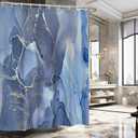 Blue Marble Shower Curtain, Blue Modern Luxury Abstract Shower Curtain Set for Bathroom, Fabric Bath Curtain with Hooks, 72x72in (1)