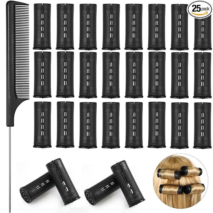 WILLBOND 12 Pcs Perm Rods for Long Hair Plastic Curl Rods Cold Wave Irons Curling Roller for Hair Styling Hairdressing Tools (0.87 Inch, Black)