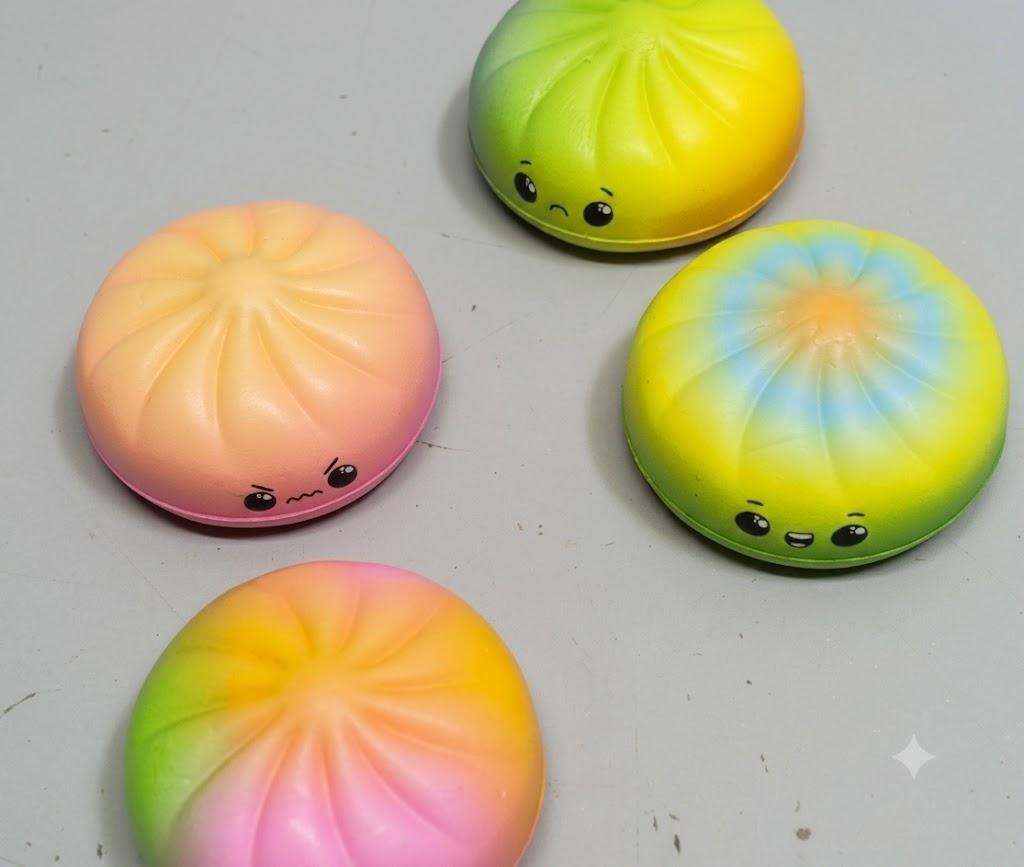 4 PCS Dumpling Squishies with Box, Colorful Mystery Squishys Dumplings Stress Relief Balls Fidget Sensory Toy,Bao Bun with Food Steamer Stretchy Desk Squeeze Toys