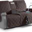 TAOCOCO Loveseat Recliner Cover with Center Console, 100% Waterproof Pet Cover for Dual Recliner with Straps Design, Split Reclining Loveseat Covers Furniture Pet&Kids Protector (2 Seater, Chocolate)