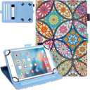 Dteck Universal Case for 9.6-10.5 Inch Tablets - Fold Stand Leather Case with Hand Strap for Android and iOS Devices (01 Stained Glass)