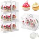 JCD 4 Pack Clear Cupcake Boxes, Plastic Cupcake Containers with Gift Ribbon, 5.5inches height Holder 6 Count Cup Cake Boxes for Parties, Baking, Wedding, Transport (6count/4pcs)