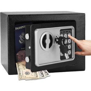 4.6L Home Digital Safe Steel Electronic Safety Box Safe Lock Box Documents Safety Case Wall Floor Anchoring Design Cabinet Security Cash Money Office Home Black, Includes Keys