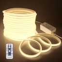 65.6FT COB Led Strip Lights Outdoor Waterproof 20M Dimmable LED Rope Light with Remote AC 110V~120V Cuttable Flexible COB Light Strip Warm White 3000K for Garden Building Commerical Decor