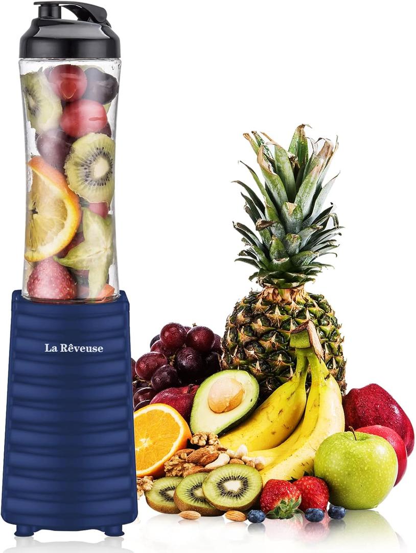 La Reveuse Smoothies Blender Personal Size 300 Watts with 18 oz BPA-Free Portable Travel Sports Bottle,Navy