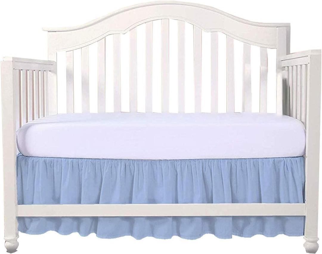 Light Blue Crib Bed Skirt, Perfect for Nursery Crib for Boys & Girls with a 14" Drop and Size 28"x 52" (28" x 52" with 14" Drop)