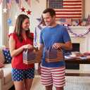 Colarr 48 Pcs 4th of July Treat Boxes Patriotic American Flag Prints Goodie Boxes with Handles 250th Anniversary Kraft Paper Cookie Box Candy Party Favor Box for Independence Day Celebration