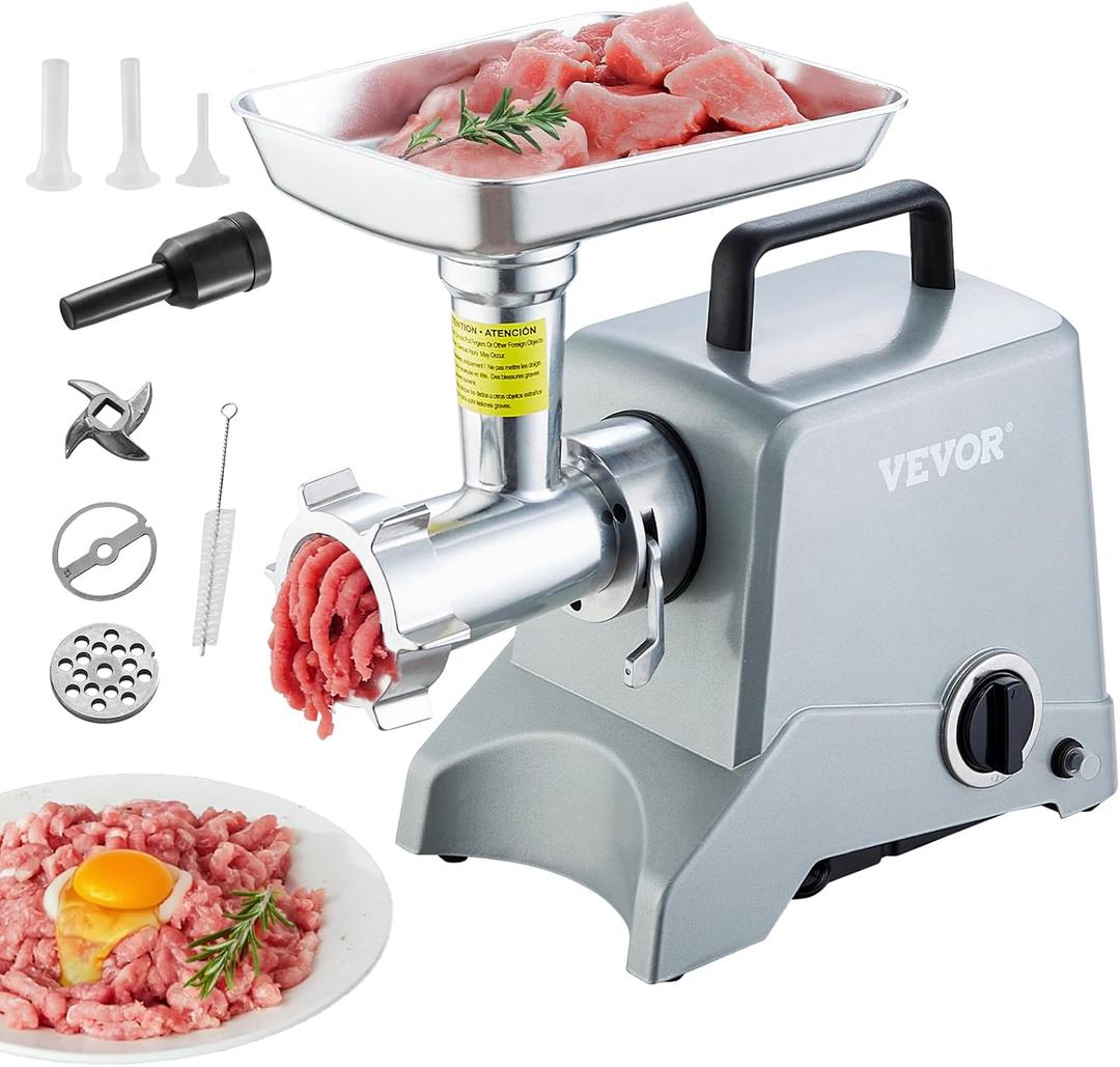 VEVOR Meat Grinder, 5 Lb/Min Capacity, 0.77 HP 575W800W MAX) Electric Meat Mincer with Blade, Grinding Plate, Sausage Stuffing Blade and 3 Tubes, Aluminum Commercial Meat Grinder, ETL Listed