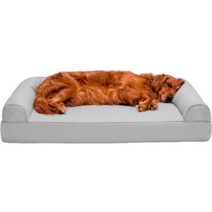 Furhaven Orthopedic Dog Bed for Large Dogs w/ Removable Bolsters & Washable Cover, For Dogs Up to 95 lbs - Faux Fur & Velvet Sofa - Dark Sage, Jumbo/XL