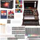 Unmasalu 175 Piece Deluxe Art Set,Comprising Sketchbooks, Acrylic Paints, Crayons, Oil Pastels,Watercolour Cakes,Coloured Pencils Set, Art Kit Gift Box for Teens, Adults, Artists (Brown)