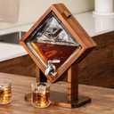 Whiskey Decanter with Wood Stand, Liquor Dispenser for Home Bar and Mancave Decor, Unique Birthday Christmas Gift for Men Dad and Whiskey Lovers, Bourbon Scotch Tequila (Square)