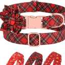 Beirui Cute Christmas Dog Collar with Removable Flower,Soft & Comfy Fall Dog Collar with Durable Metal Buckle,Holiday Girl Dog Collars for Small Medium Large Dogs(Plaid,L)