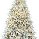 9.5ft Snow Flocked Artificial Christmas Tree Fake Hinged Pine Tree with 450 Warm White Lights, 1800 Branch Tips, Foldable Stand for Christmas Home Office Party Decoration
