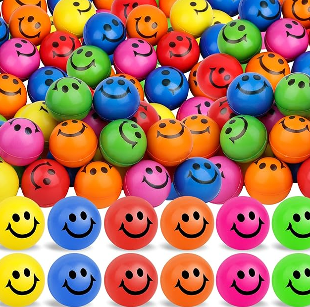 Box Of Funny Colorful Soft Balls Smiles, Amount Unknown