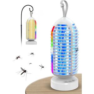 Bug Zapper Outdoor Indoor, 3000V Electric Mosquito Zapper with 4000mAh Rechargeable Battery, Waterproof Mosquito Killer, 3-in-1 Marqueen Light, Camping Lantern & Fly Zappers for Home, Patio, Garden (White)