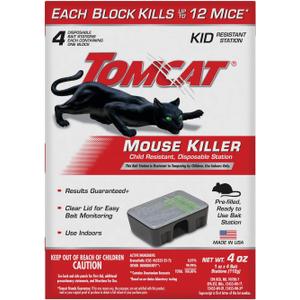 Tomcat Mouse Killer Child Resistant, Disposable Station, 4 Pre-Filled Ready-To-Use Bait Stations (4 Bait Stations)