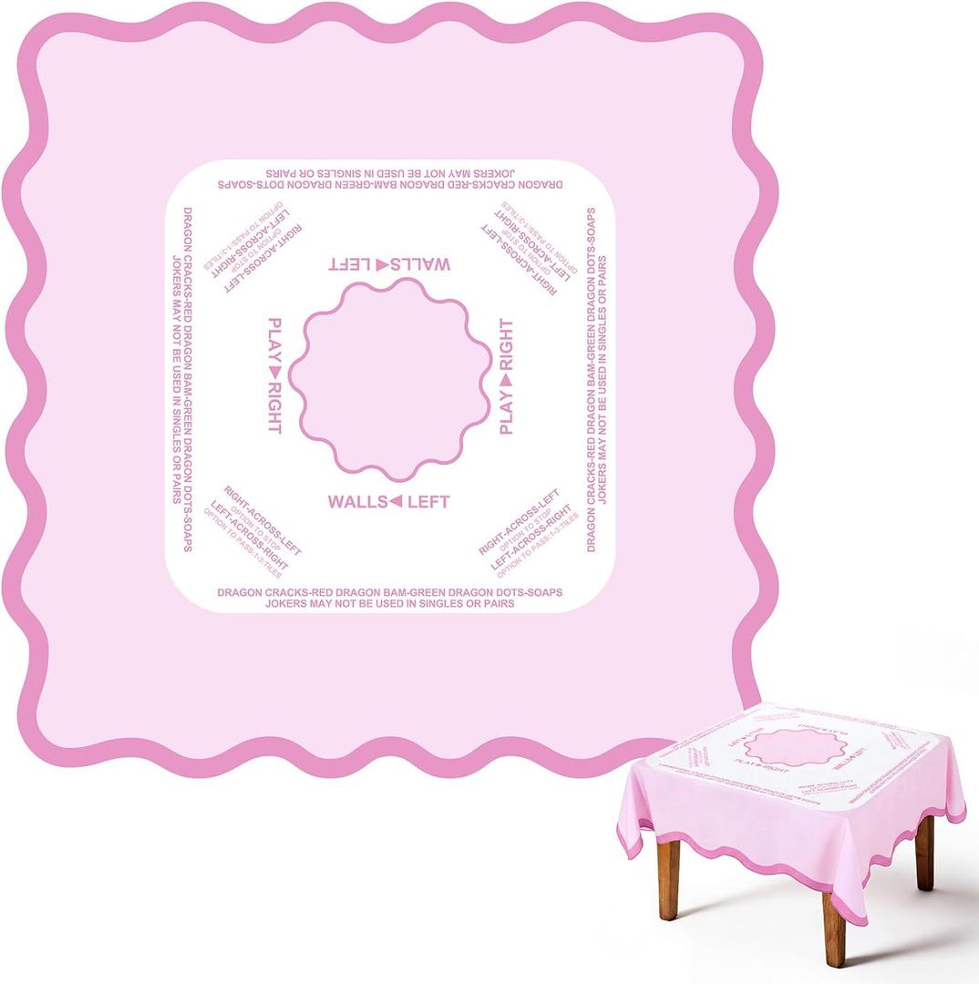 Mindsoft Scalloped Mahjong Tablecloth 55 x 55 Inches Square Tablecloth Polyester Game Table Cover for Mahjong Beginners Card Board Tile Games Supplies (Pink)
