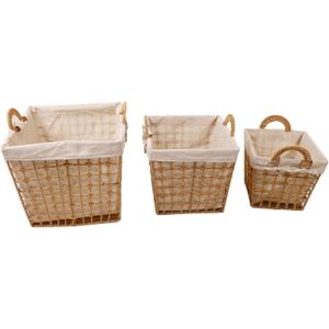 Woven Storage Basket, Rectangular Straw Baskets Set of 3 Different Sizes, Charming Straw Colors, Bilateral Handle Design, Ample Compact Storage Space, Minimalist Aesthetic