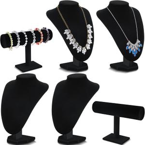 Huquary 6 Pcs Jewelry Display Set Necklace Display Stand T Bar Bracelet Holder Jewelry Bust for Home Store Trade Show (Black)