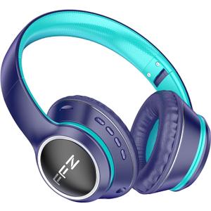 FFZ Kids Bluetooth Headphones, Wireless for School, Built-in Mic, LED Lights, Foldable for Ipad/Tablet/Car/Airplane (Navy Blue)