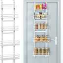 Adjustable 5-Tier Over the Door Pantry Organizer, Spice Rack, Narrow Hanging Shelf for Kitchen Storage and Organization (White)