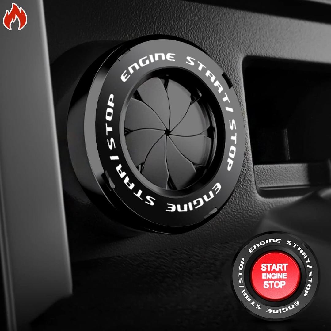 Rotary Push Start Button Cover, Car Engine Push to Start Stop Accessories, Auto Ignition Switch Cover, Cool Motorcycle Car Decor Gift for Christmas New Year's Birthday, Black