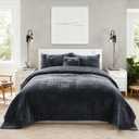 Quilt Set Oversized King Size 120x128 Luxurious Velvet Bedding Sets with 2 Pillow Shams 20x36 3 Pieces Ultra Soft Quilted Bedspread Coverlet Comforter for All Season,Grey Blue