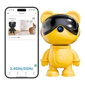 Cute Bear 2K Wireless-Smart Robot Home Security Camera - Nanny & Pet Motion Monitor, Baby Cry Detection Alarm, Privacy Mode, 5G Dual-Band, PanTilt, Full HD Night Vision, 24/7 Recording, 2-Way Audio (White)