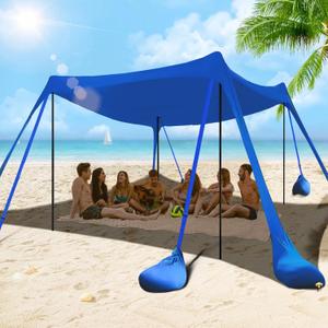 besuhot Beach Tent Sun Shelter 10x10FT Beach Shade Canopy with 8 Sandbags, UPF 50+ Protection Beach Shade Canopy, Outdoor Tent for Beach Camping Trips, Fishing, Backyard (Dark Blue)