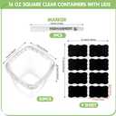 Jinei 50 Pcs 16 oz Plastic Deli Containers with Lids Clear Square Food Storage Containers Stackable Airtight Square Container with Lids with 9 Labels and Marker for Kitchen Storage Meal Take out