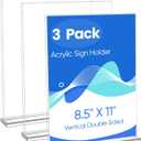 Acrylic Sign Holder 8.5 x 11, 3 Pack Clear Double Side T Shape Acrylic Table Sign Stands for Displaying, Flyer Holder Paper Card Holder for Office Business Store Restaurants
