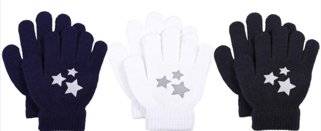 Glooarm 3 Pairs Kids Gloves Winter Gripper Knit Magic Gloves Stretch Warm Cold Weather Gloves for Boys Girls 4-12 Years