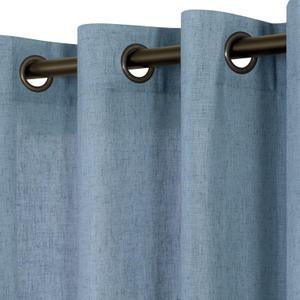 KOUFALL Stone Blue Linen Curtains for Bedroom,2 Panels Bronze Grommet Semi Sheer Dusty Blue Curtains for Living Room,Grey Blue,84 Inch Length 2 Panels