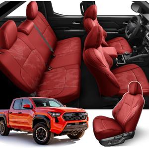 DiffCar® Seat Covers for Toyota Tacoma 2026 2025 2024 Double Cab(Gas Only), Full Set Faux Nappa Leather Truck Accessories for Tacoma 4th Gen, Car Seat Protectors Custom Fit for Tacoma Seat, Red Camo