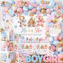 Christmas Gender Reveal Decorations - 199Pcs Gingerbread Theme Balloon Arch Garland Kit with Backdrop,Photo Banner,Balloon Boxes for Gender Reveal Party Supplies