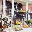 8 x Halloween Trick or Treat Garden Flag Ghost Dog 12x18 Inch Small Double Sided Burlap Welcome Yard Dachshund Skeleton Outside Decorations DF342