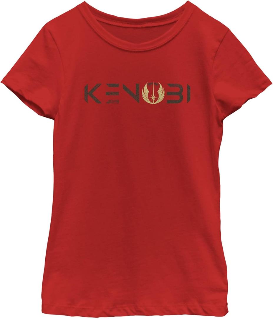 STAR WARS Kenobi Logo Girls Short Sleeve Tee Shirt (Large, Red)
